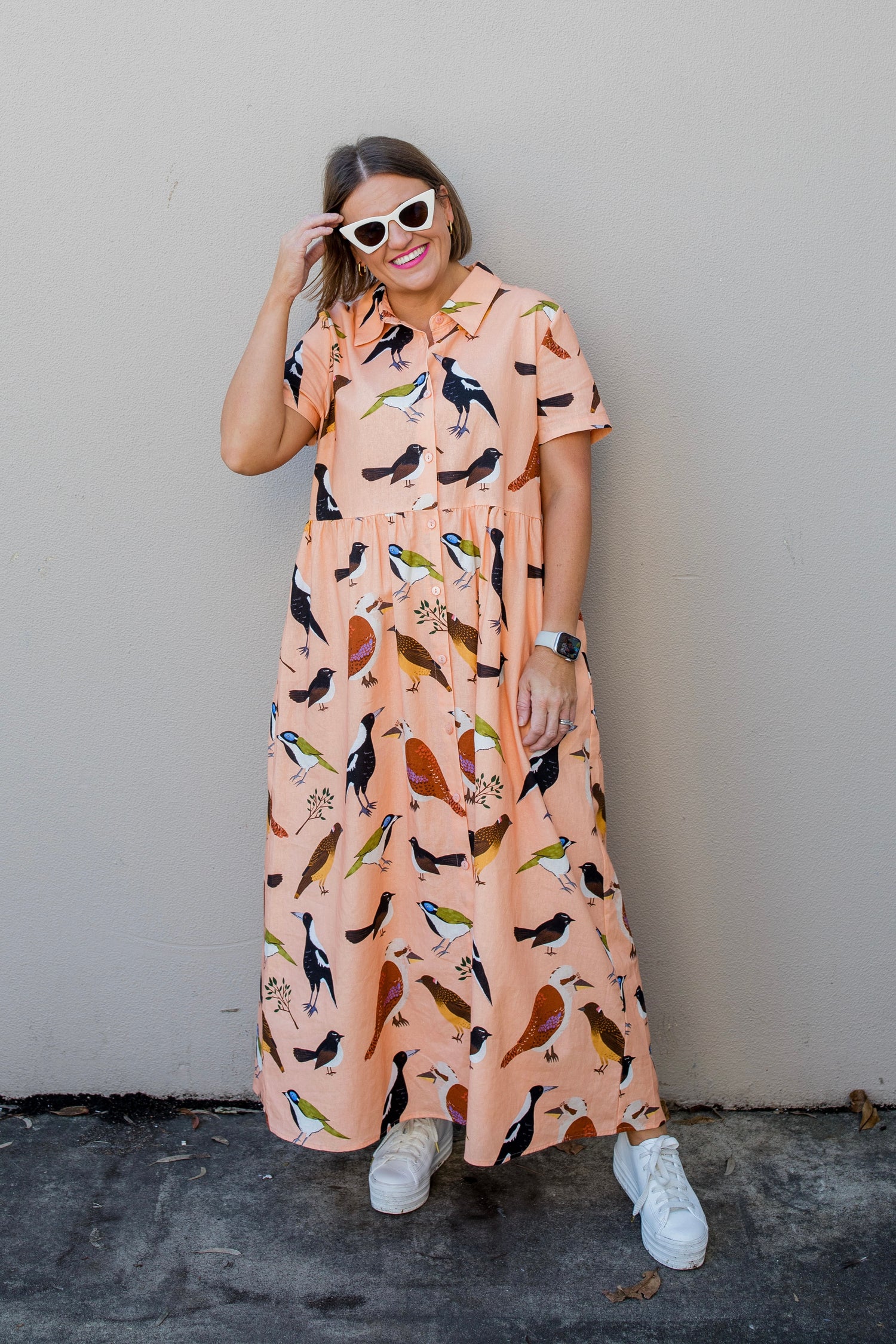 Ruffle Your Feathers (peach) long shirt dress