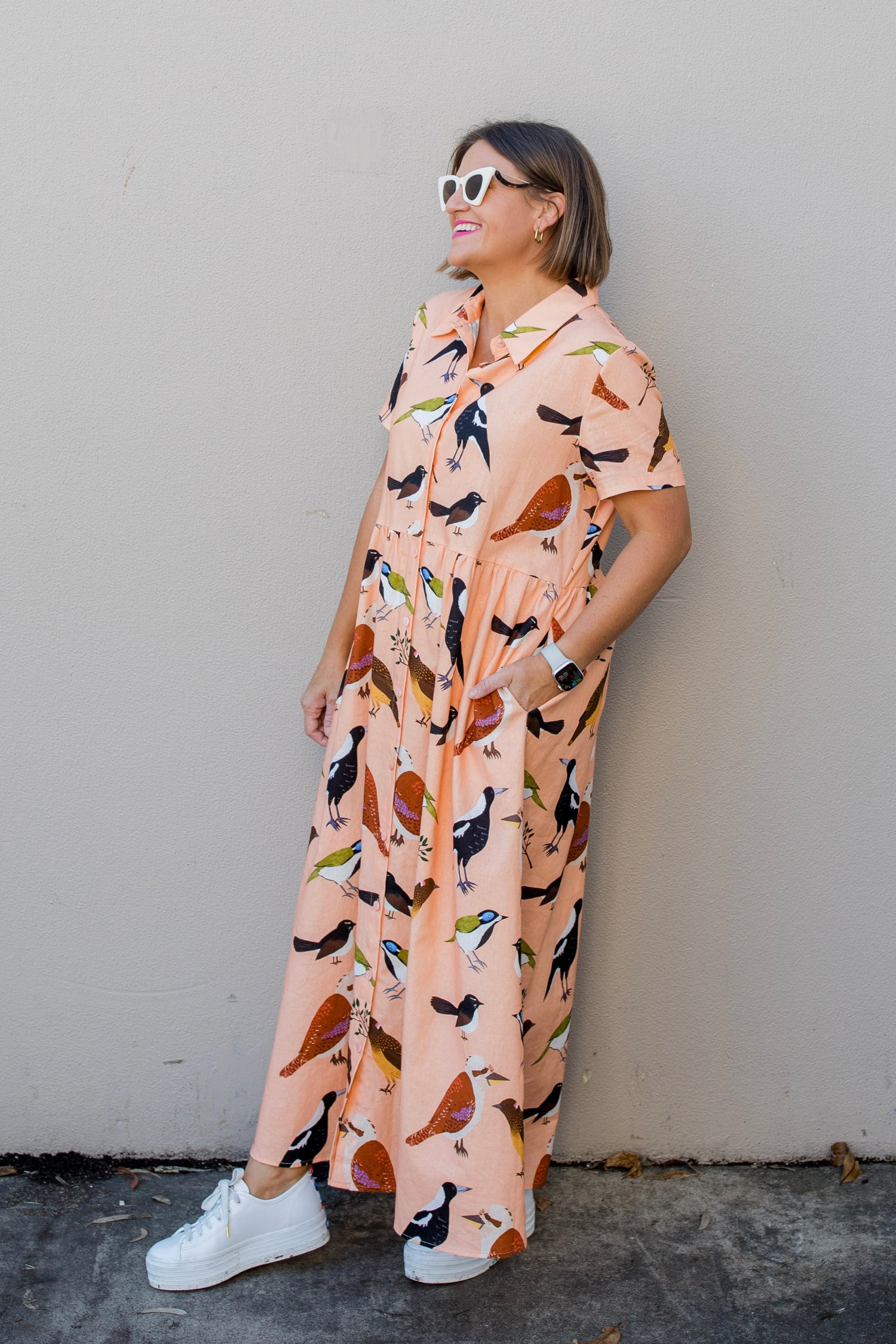 Ruffle Your Feathers (peach) long shirt dress